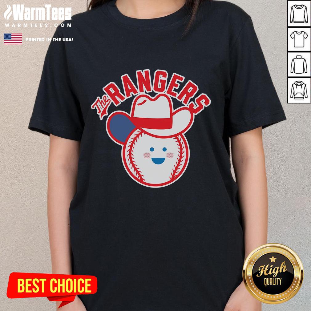 Alt Text: Cute Rangers baseball cowboy ladies tee featuring a stylish design perfect for game day and casual outings.