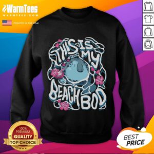 Cute 'This Is My Beach Bod' sweatshirt displayed on a beach background, perfect for summer outings and casual wear.