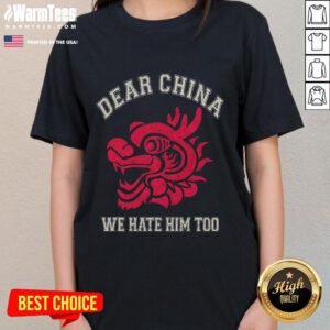 Deer China We Hare Him Too Dragon Head Ladies Tee featuring a colorful graphic design on a stylish women's shirt.