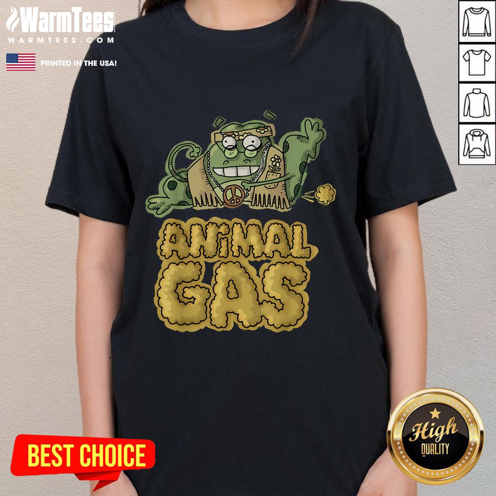 Funny animal gas farting frog design on ladies tee, perfect for quirky fashion lovers and animal enthusiasts.