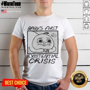 Funny Baby's First Existential Crisis T-Shirt featuring a cute design, perfect for humor-loving parents and gifts.