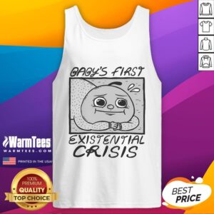Funny babys first existential crisis tank top featuring a humorous design perfect for infants and toddlers.