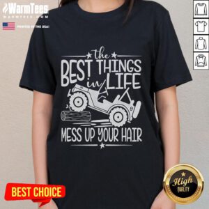 Funny summer truck ladies tee featuring 'Best Things in Life Mess Up Your Hair' design for casual style.