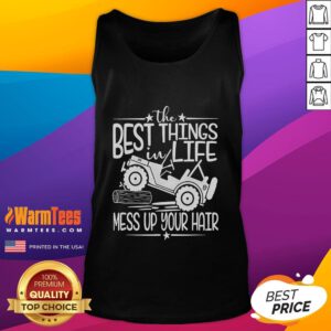 Summer truck tank top with messy hair, showcasing the funny best things in life and carefree vibes.