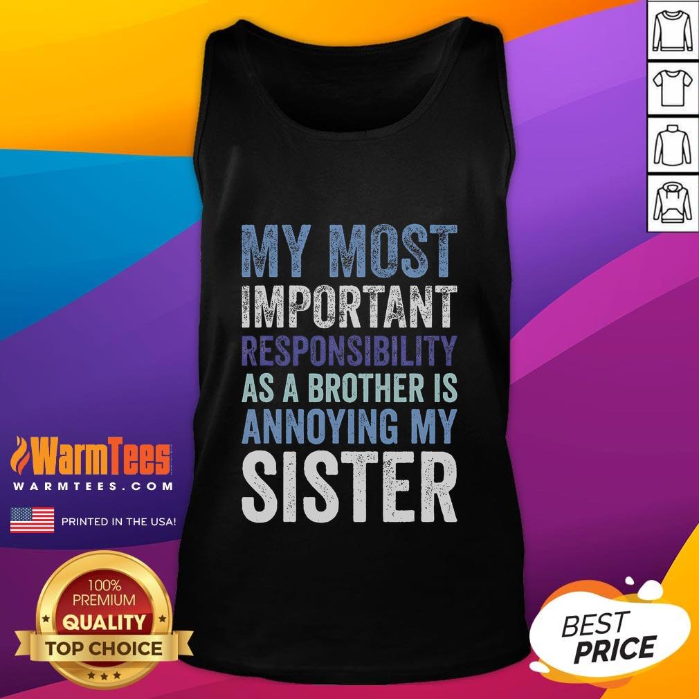 Funny brother in a tank top playfully annoying his sister, capturing sibling rivalry moments with humor and love.