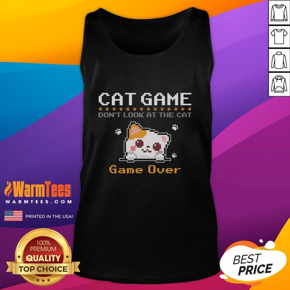 Funny cat gamer pixel art tank top featuring a playful cat with a 'Don't Look at the Cat' theme.