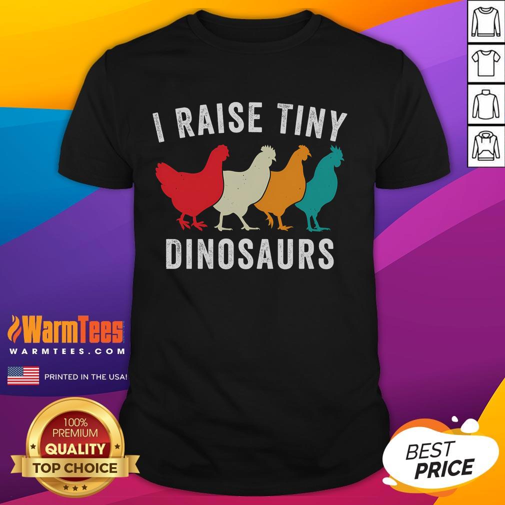 Alt Text: Funny chickens shirt featuring tiny dinosaurs, perfect for backyard chicken lovers and homestead enthusiasts.