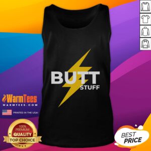 Funny cruising gays parade featuring vibrant tank tops with 'Butt Stuff Power Bottom' slogan, celebrating LGBTQ+ pride.