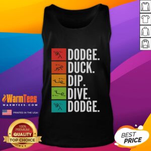 Funny duck dip dive graphic on a dodgeball tank top, perfect for game enthusiasts and casual wear.