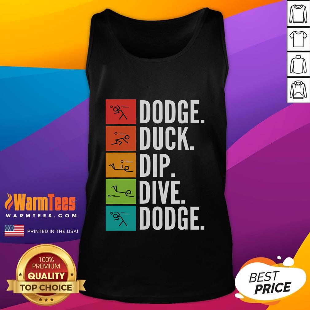 Funny duck dip dive graphic on a dodgeball tank top, perfect for game enthusiasts and casual wear.