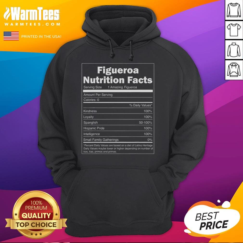 Funny Figueroa Nutrition Facts Hoodie featuring humorous graphics and vibrant colors, perfect for food lovers and fitness fans.