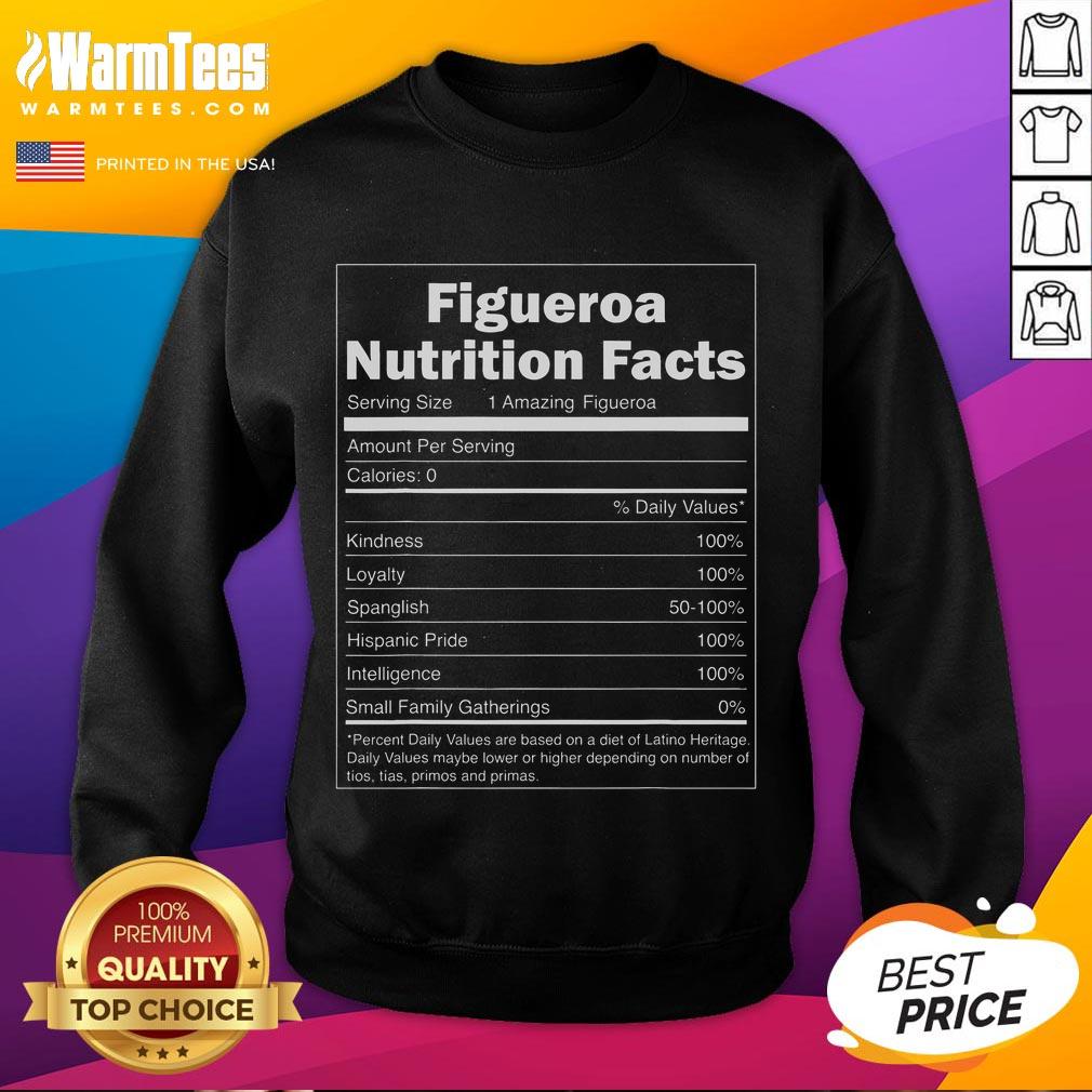 Alt Text: Funny Figueroa Nutrition Facts sweatshirt featuring playful graphics and vibrant colors, perfect for casual wear.