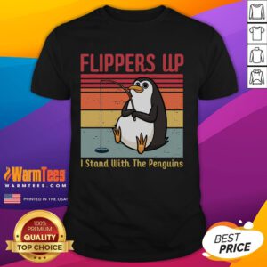 Funny Flippers Up I Stand With The Penguins vintage t-shirt featuring playful penguin graphics on a retro-style shirt.