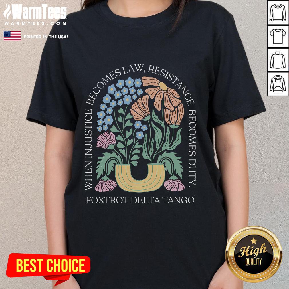 Funny Foxtrots Delta Tangos Flower Boho Ladies Tee featuring a vibrant floral design and playful text.