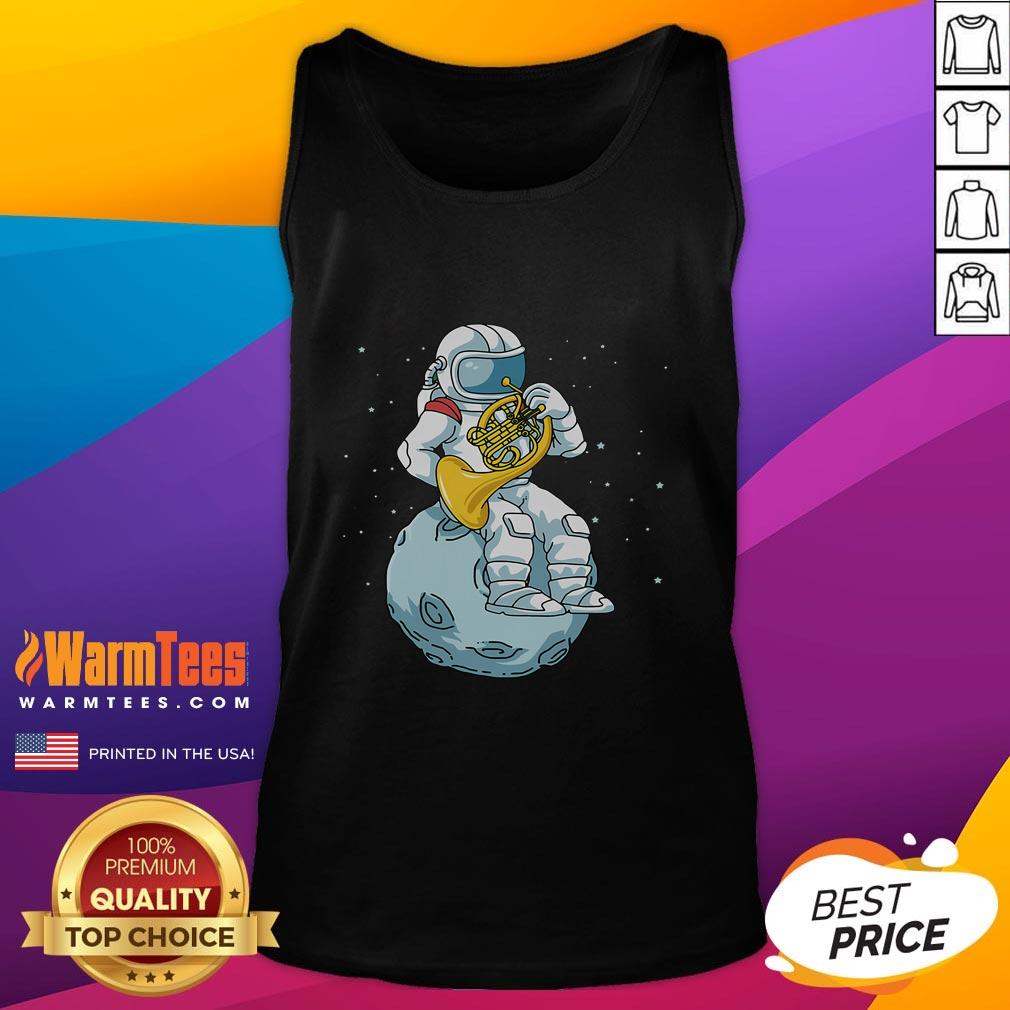 Funny French Horn astronaut in a brass music tank top, showcasing a whimsical design for music lovers and space fans.
