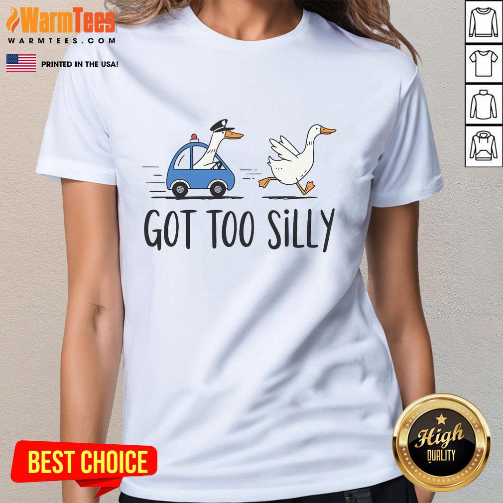 Funny goose in pun humor on a police-themed ladies tee, showcasing a playful design perfect for animal lovers.