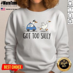 Funny goose in a pun-filled police sweatshirt, showcasing silly humor and quirky style for animal lovers.
