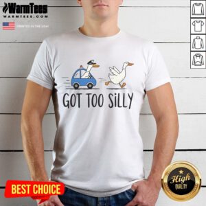Funny goose wearing sunglasses on a police-themed T-shirt, showcasing silly pun humor for goose lovers and T-shirt enthusiasts.