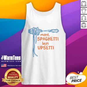 Funny More Spaghetti Less Upsetti Tank Top featuring playful text design perfect for casual wear and pasta lovers.