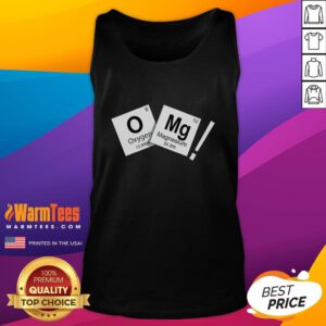 Alt Text: Funny OMG Oh My God Chemistry Periodic Table Tank Top featuring colorful elements and humorous design for science lovers.