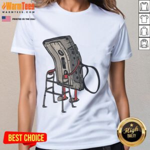 Funny old cassette retro ladies tee featuring a playful vintage cassette design, perfect for music lovers.