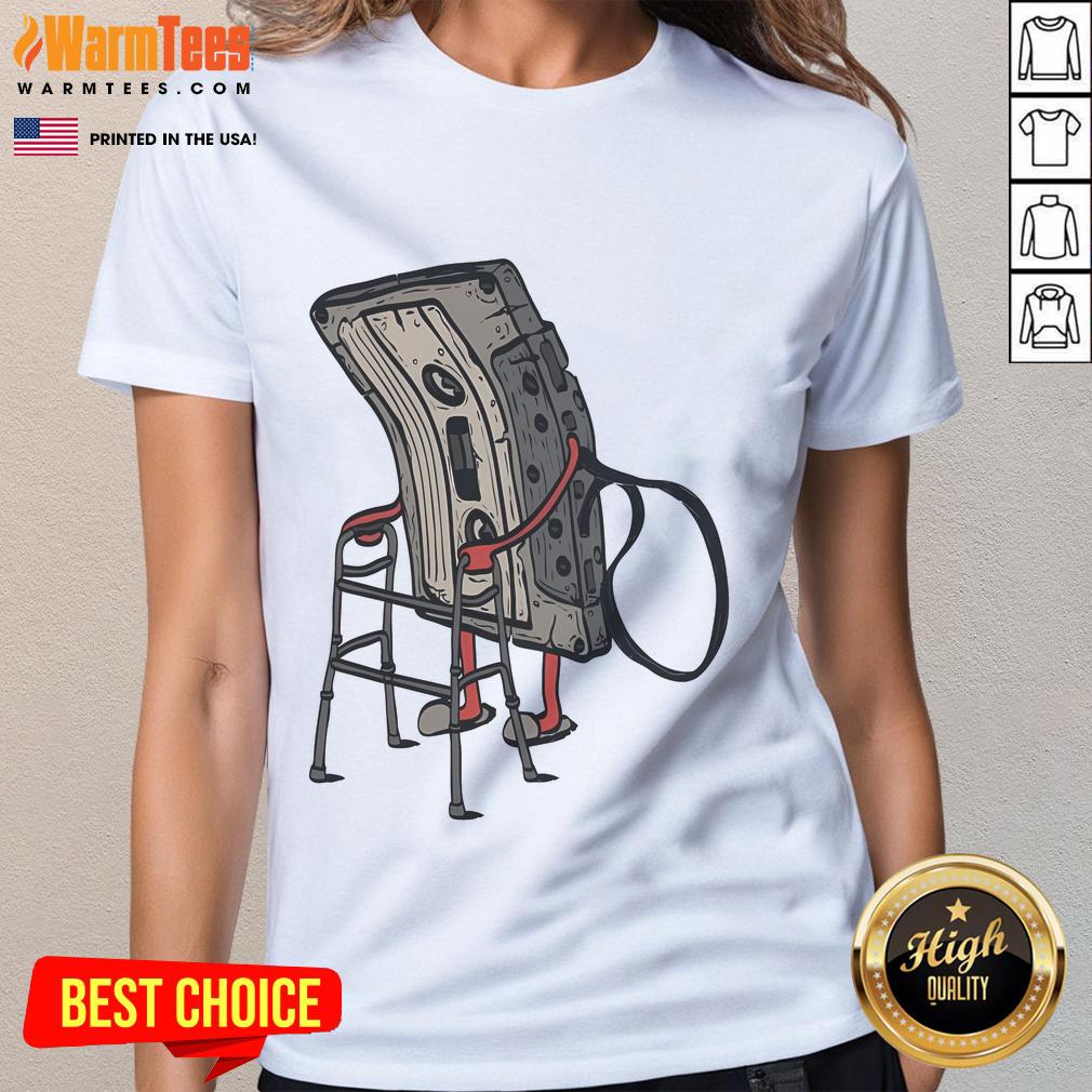 Funny old cassette retro ladies tee featuring a playful vintage cassette design, perfect for music lovers.