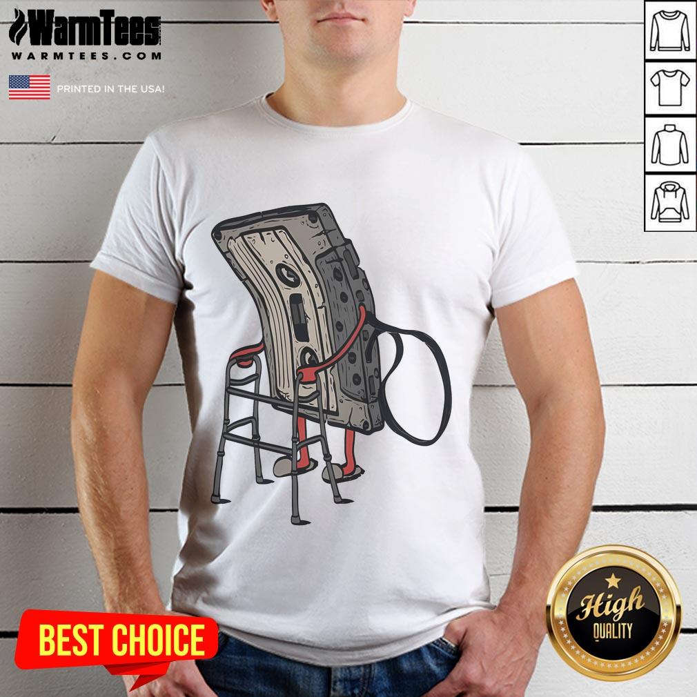 Funny old cassette retro T-shirt featuring a colorful vintage cassette tape design for music lovers and nostalgia fans.