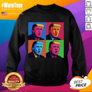 Funny pop art Donald Trump retro sweatshirt design featuring vibrant colors and a humorous cartoon-style illustration.