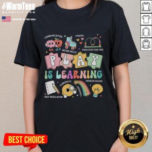 Alt Text: Funny retro groovy Play Is Learning tee for kindergarten teachers and daycare ladies, perfect for playful classroom vibes.