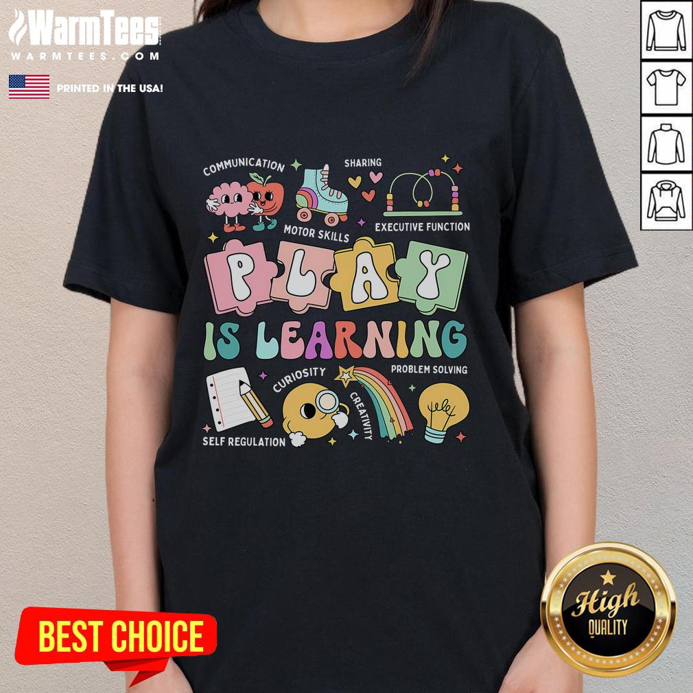 Alt Text: Funny retro groovy Play Is Learning tee for kindergarten teachers and daycare ladies, perfect for playful classroom vibes.