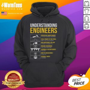 Funny sarcastic engineering hoodie showcasing humorous quotes about engineers and their unique understanding of the world.