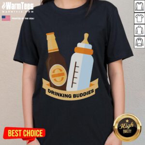 Funyn Drinking Buddies Beer and Milk Bottle Ladies Tee featuring playful graphics for fun-loving friends.
