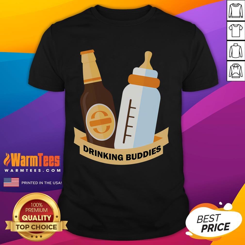 Alt Text: Funyn Drinking Buddies Beer and Milk Bottle T-Shirt featuring playful graphics for beer lovers and fun gatherings.