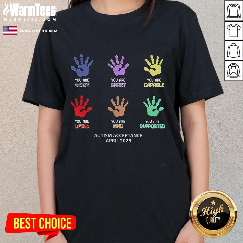Good Autism Acceptance April 2025 Ladies Tee featuring a colorful design promoting autism awareness and support.