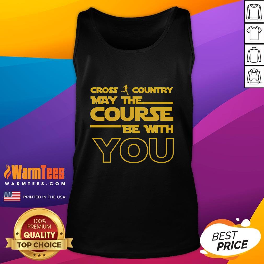 Alt Text: Good cross country runner wearing 'May The Course Be With You' tank top, showcasing athletic spirit and motivation.