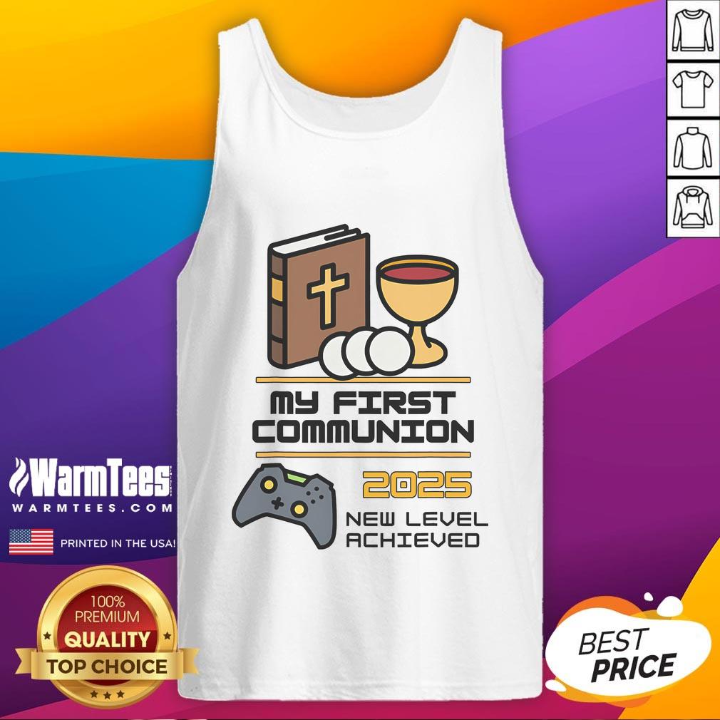 Good My 1st First Communion 2025 tank top featuring a video game controller design for kids.