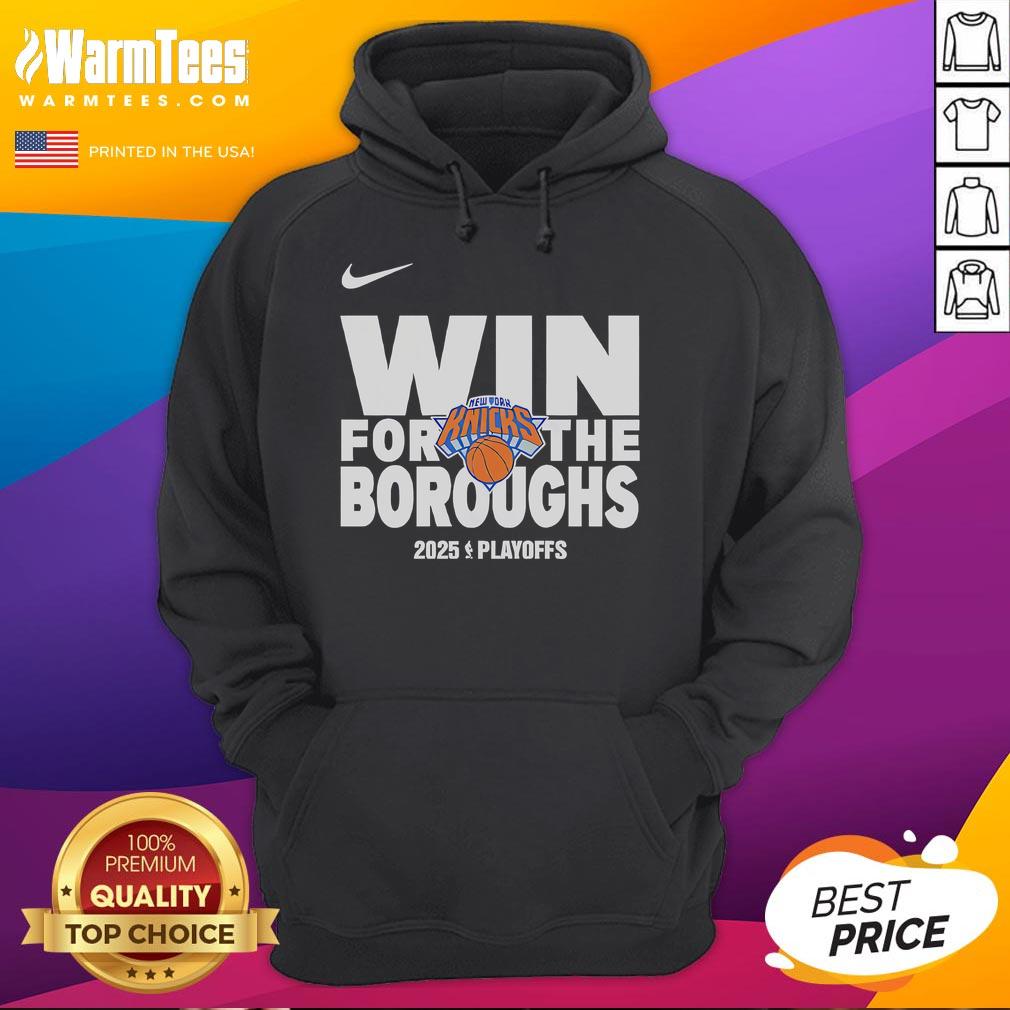 Good New York Knicks Win for the Boroughs 2025 Playoffs hoodie in blue, showcasing team pride and playoff spirit.