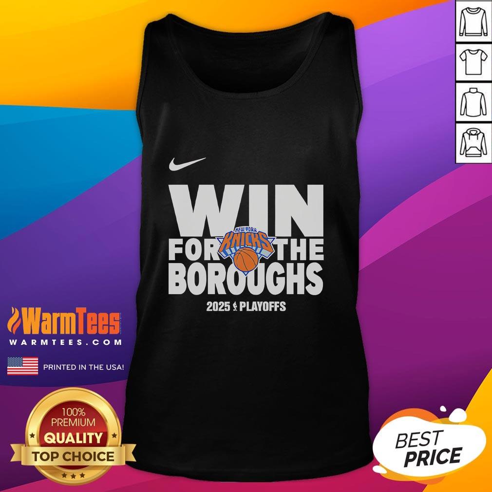 Good New York Knicks Win For The Boroughs 2025 Playoffs tank top featuring vibrant team colors and logo design.
