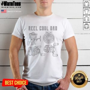 Alt Text: Cool dad wearing a 'Nice Reel Cool Dad' T-Shirt, showcasing fun fishing-themed humor for proud fathers.