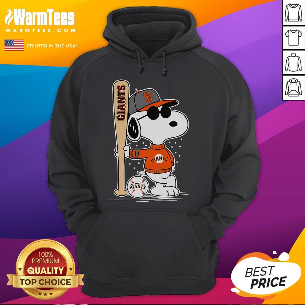 Alt Text: Snoopy in a standing pose wearing a San Francisco Giants baseball hoodie, showcasing team spirit and style.