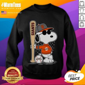 Snoopy in a standing pose wearing a San Francisco Giants baseball sweatshirt, perfect for fans and cozy style.