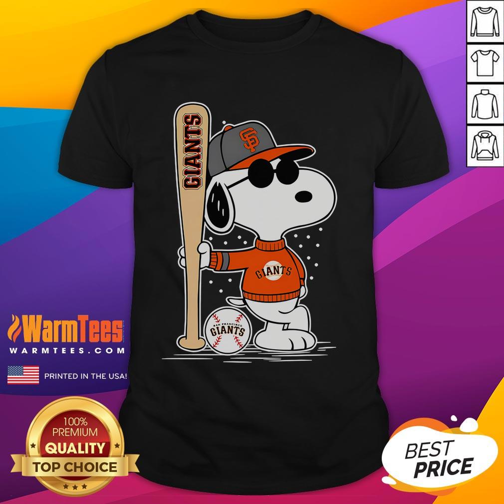 Alt Text: Snoopy in a standing pose wearing a San Francisco Giants baseball T-shirt, perfect for fans and collectors.