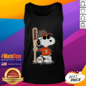 Snoopy standing pose on a San Francisco Giants baseball tank top, showcasing a fun and sporty design.
