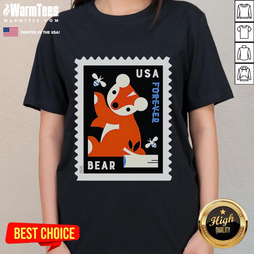 Nice USA Bear Stamp Ladies Tee featuring a vibrant bear graphic and stylish design for casual wear.