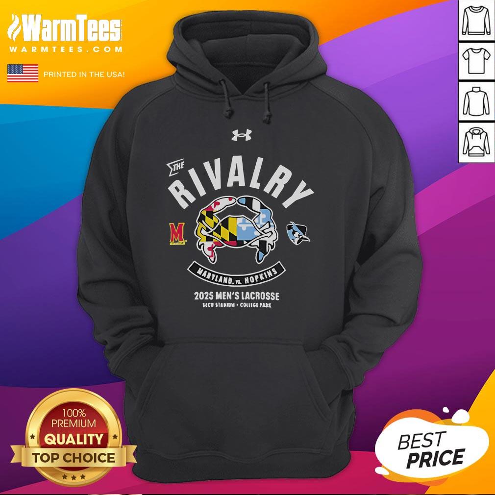 Official Maryland Terrapins vs Johns Hopkins Blue Jays 2025 rivalry performance hoodie featuring team logos and vibrant colors.