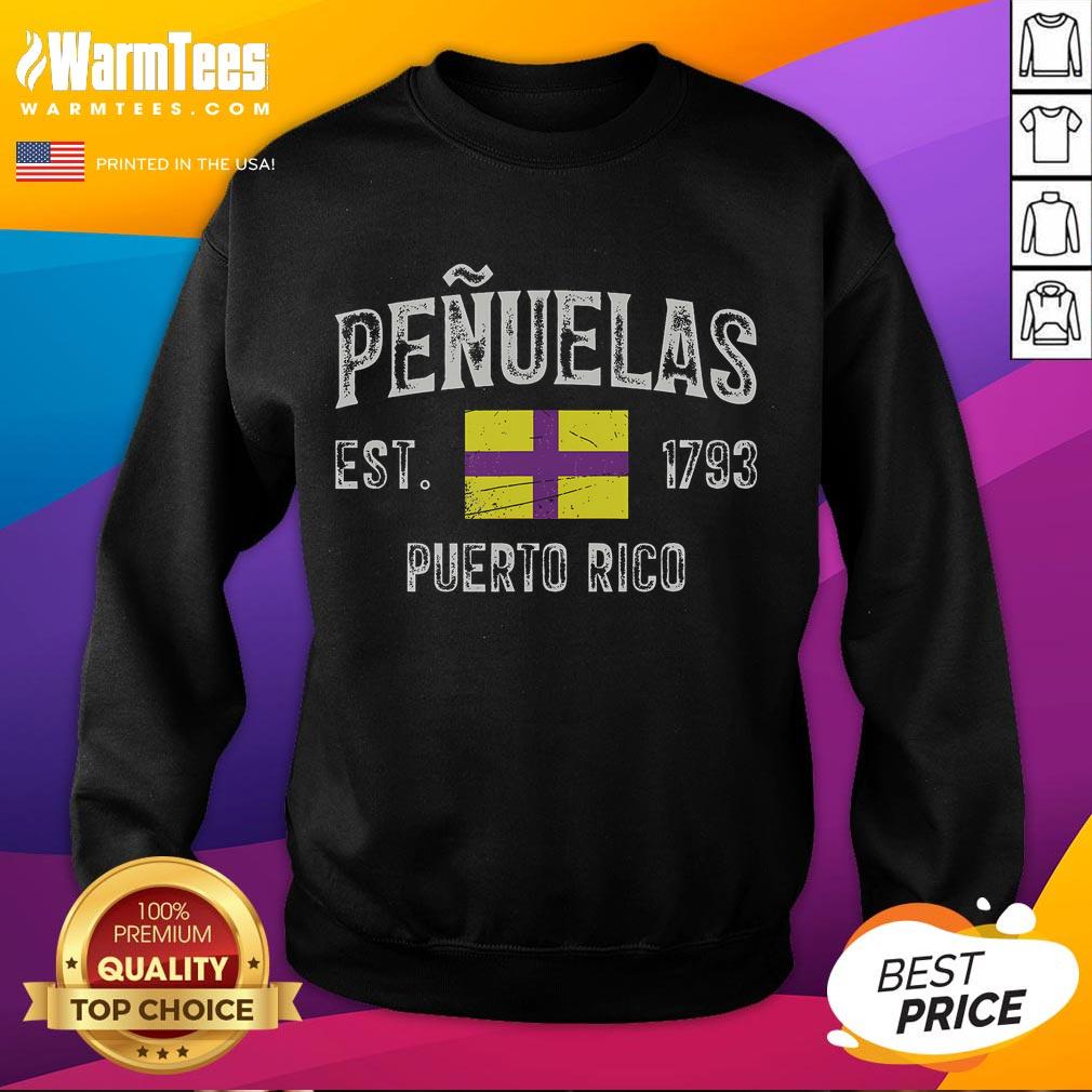 Official Penuelas City sweatshirt featuring the Puerto Rico flag, established in 1793, showcasing vibrant colors and design.