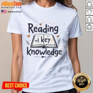 Official Reading Is The Key Knowledge Ladies Tee featuring a stylish design promoting literacy and education.