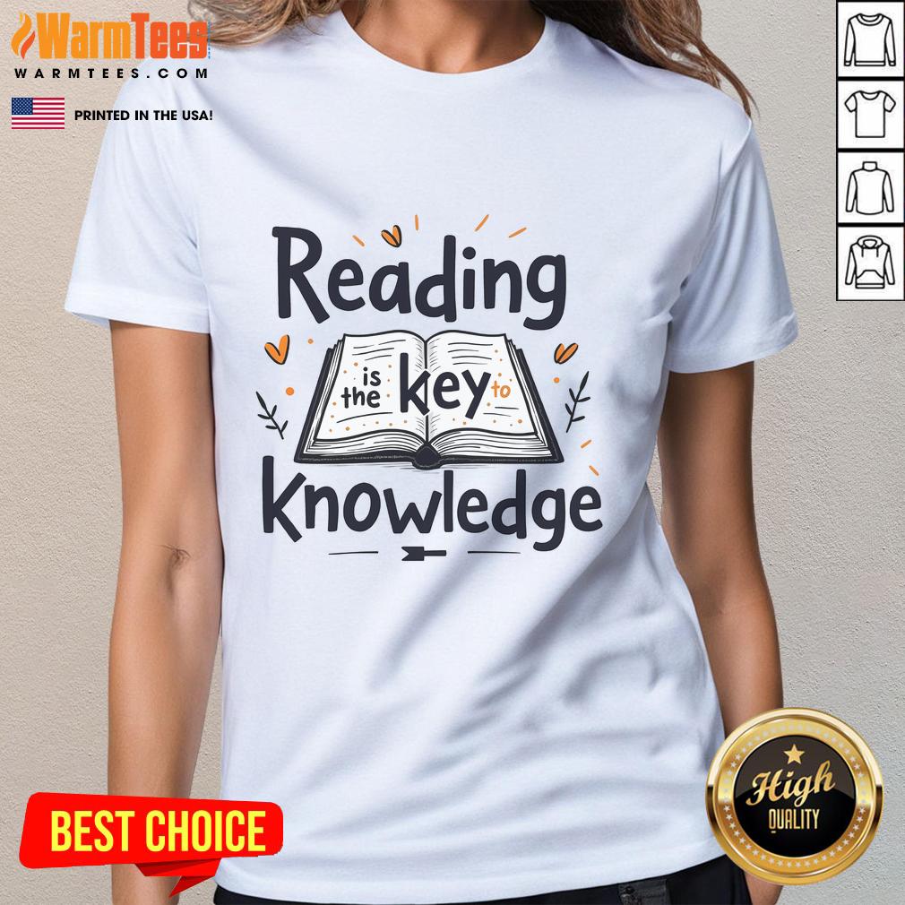 Official Reading Is The Key Knowledge Ladies Tee featuring a stylish design promoting literacy and education.