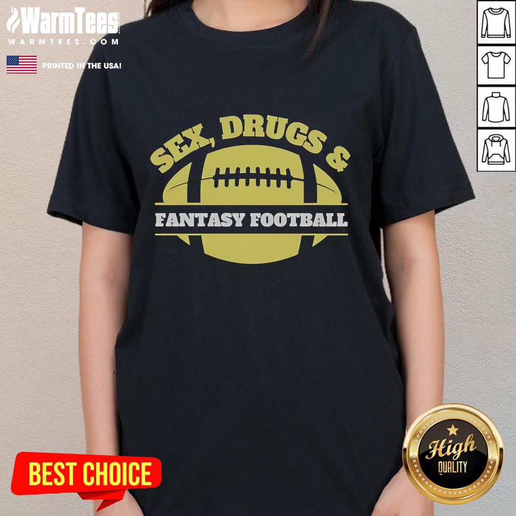 Official Sex Drugs And Fantasy Football Ladies Tee in vibrant colors, perfect for fans of fantasy sports and casual wear.