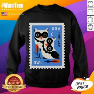 Official USA Owl Stamp Sweatshirt featuring a vibrant owl design, perfect for casual wear and owl enthusiasts.